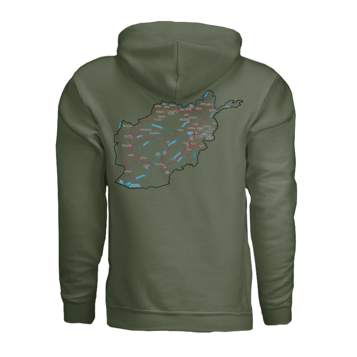 Afghanistan Veteran Detailed Map Hoodie - Military Green (Back) | Ironsight Syndicate