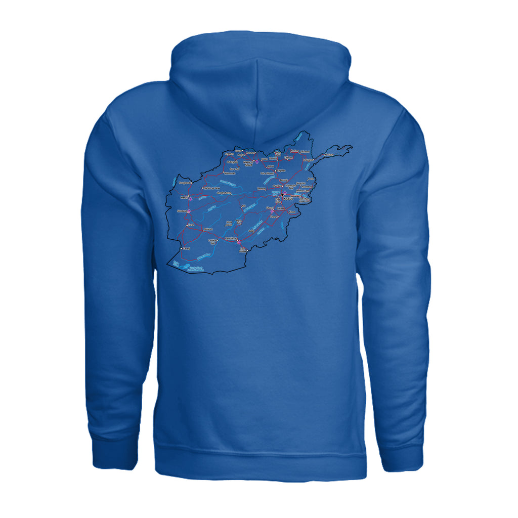 Afghanistan Veteran Detailed Map Hoodie - Neon Blue (Back) | Ironsight Syndicate