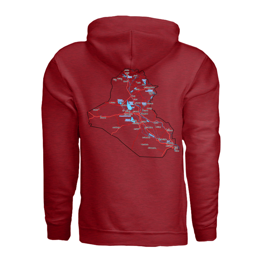 Iraq Veteran Detailed Map Hoodie - Antique Cherry Red (Back) | Ironsight Syndicate