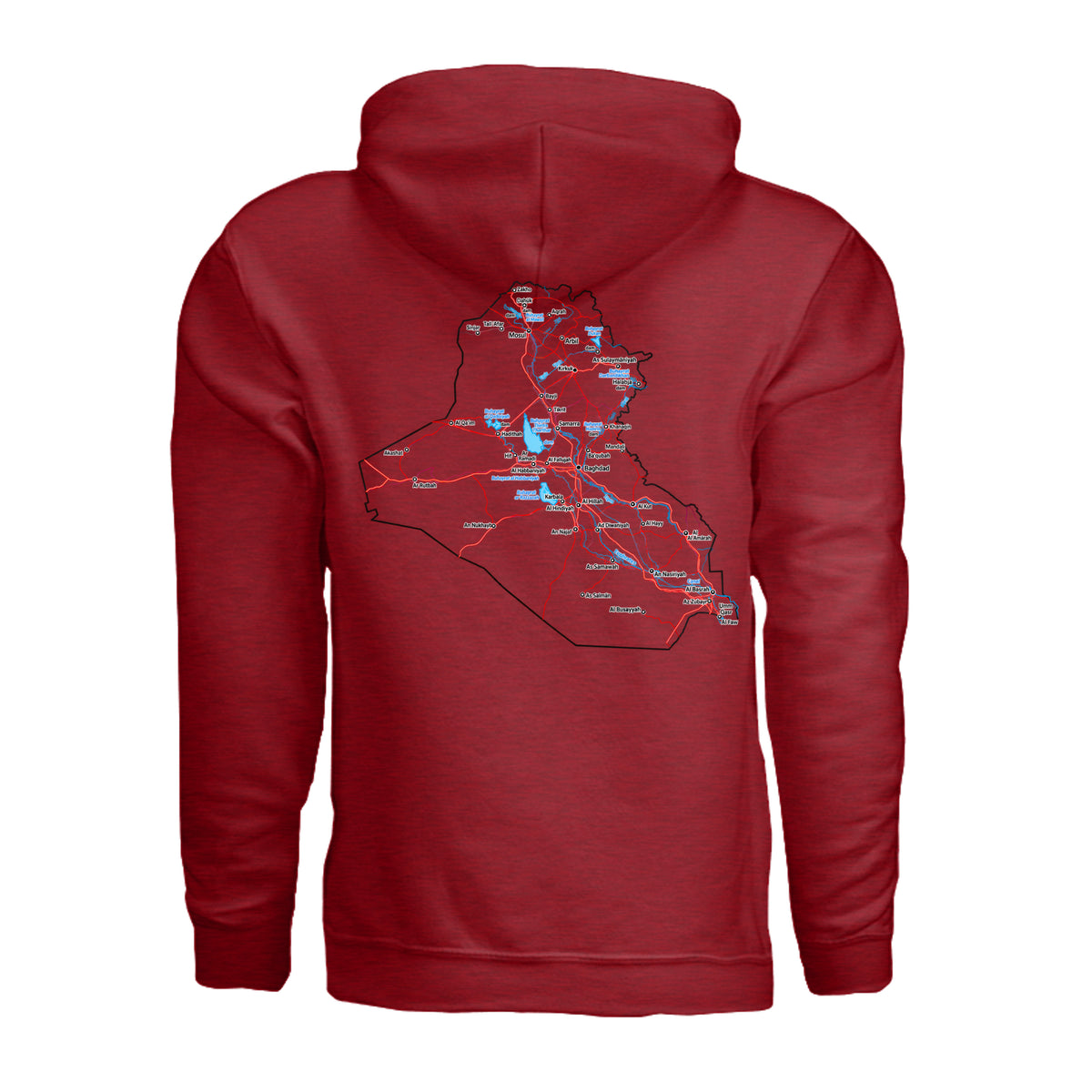 Iraq Veteran Detailed Map Hoodie - Antique Cherry Red (Back) | Ironsight Syndicate