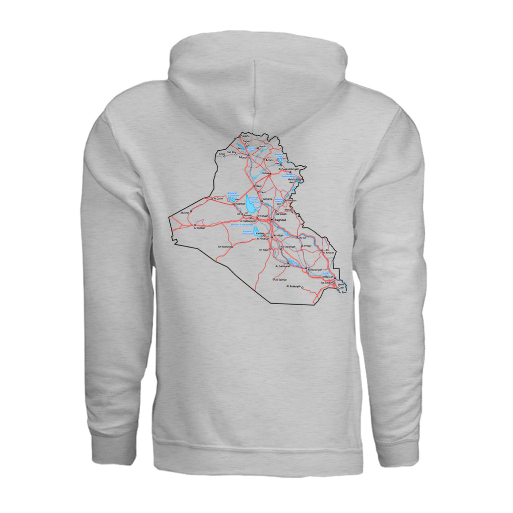 Iraq Veteran Detailed Map Hoodie - Ash (Back) | Ironsight Syndicate