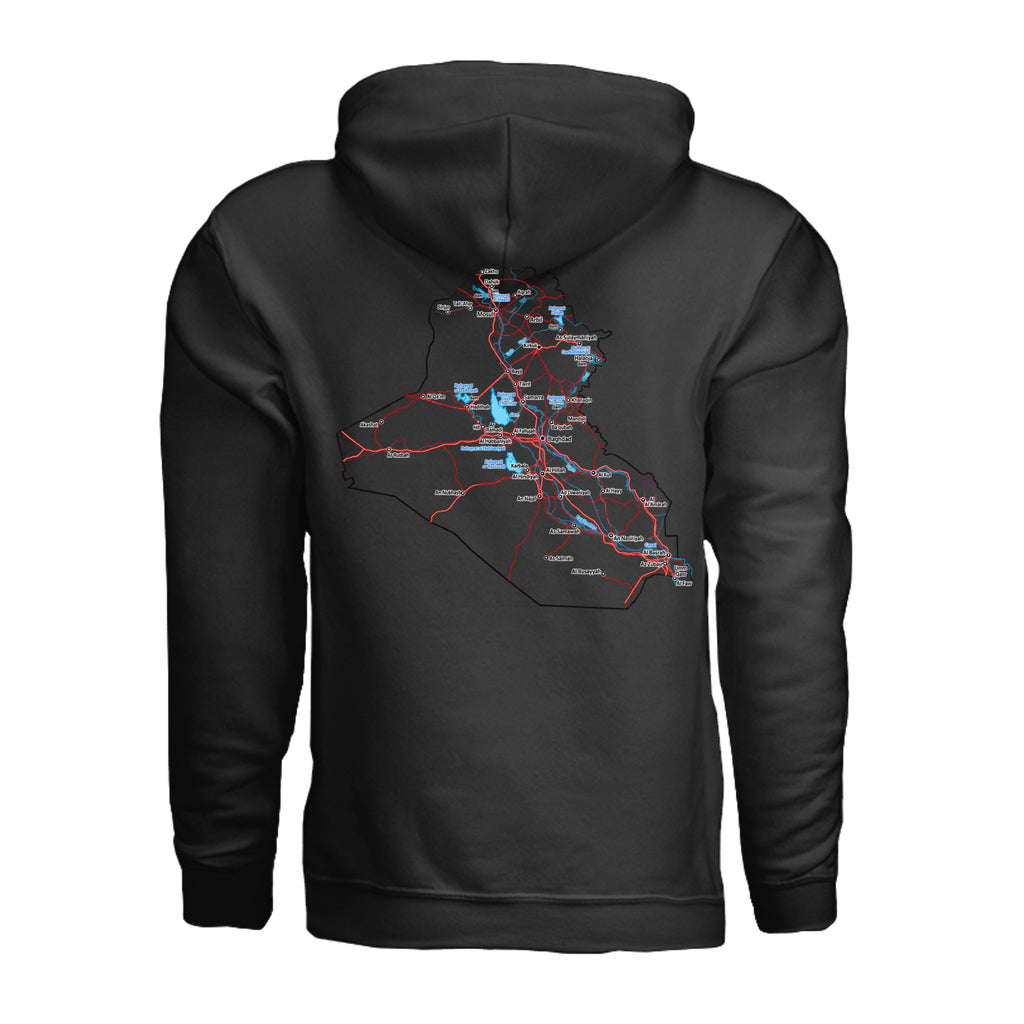 Iraq Veteran Detailed Map Hoodie - Black (Back) | Ironsight Syndicate