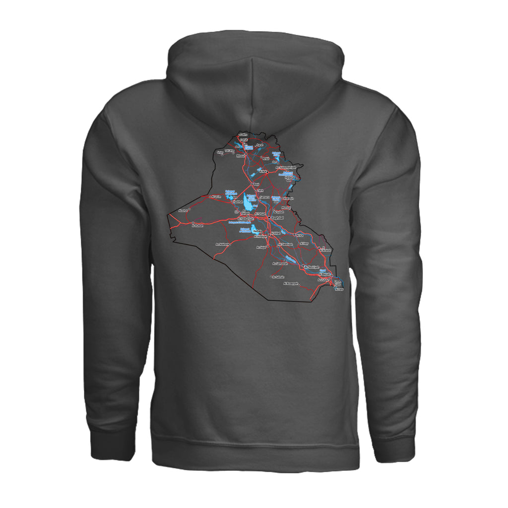 Iraq Veteran Detailed Map Hoodie - Charcoal (Back) | Ironsight Syndicate