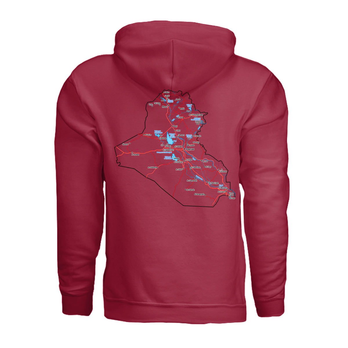 Iraq Veteran Detailed Map Hoodie - Cherry Red (Back) | Ironsight Syndicate