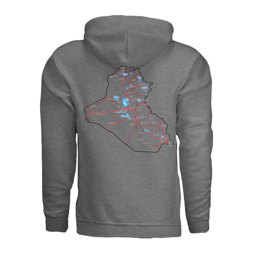 Iraq Veteran Detailed Map Hoodie - Graphite Heather (Back) | Ironsight Syndicate