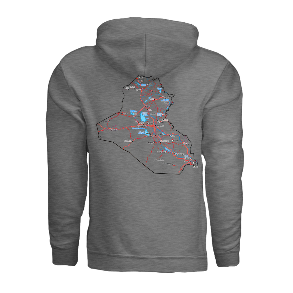 Iraq Veteran Detailed Map Hoodie - Graphite Heather (Back) | Ironsight Syndicate
