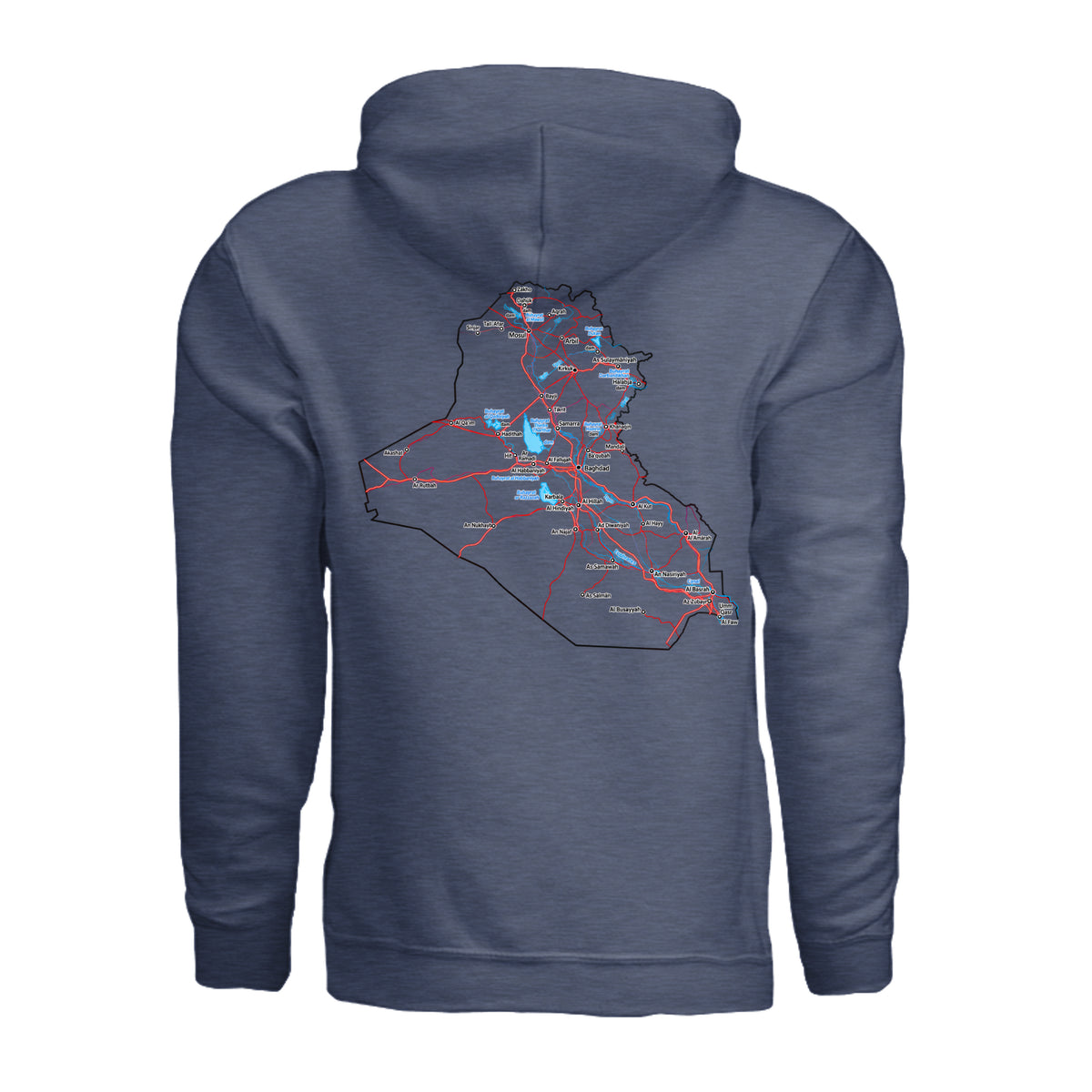 Iraq Veteran Detailed Map Hoodie - Heather Sport Dark Navy (Back) | Ironsight Syndicate