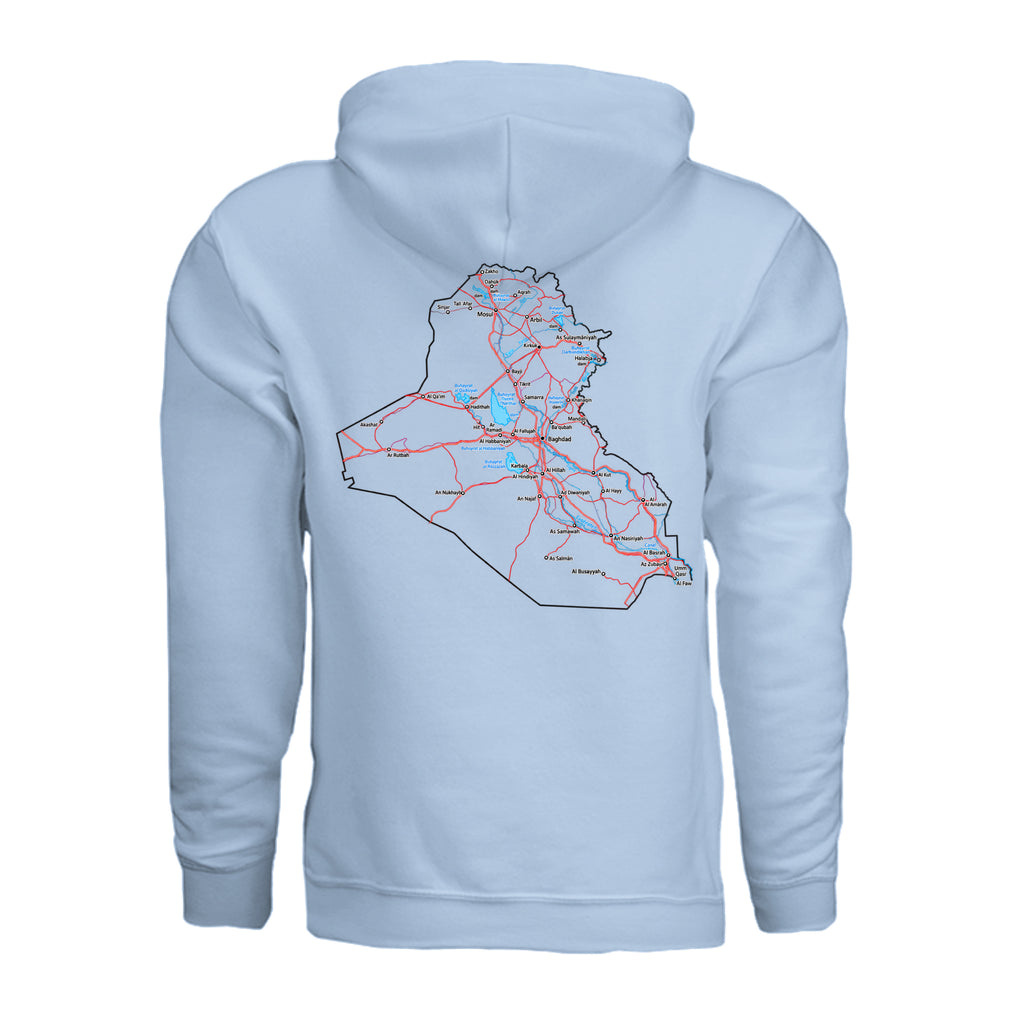 Iraq Veteran Detailed Map Hoodie - Light Blue (Back) | Ironsight Syndicate
