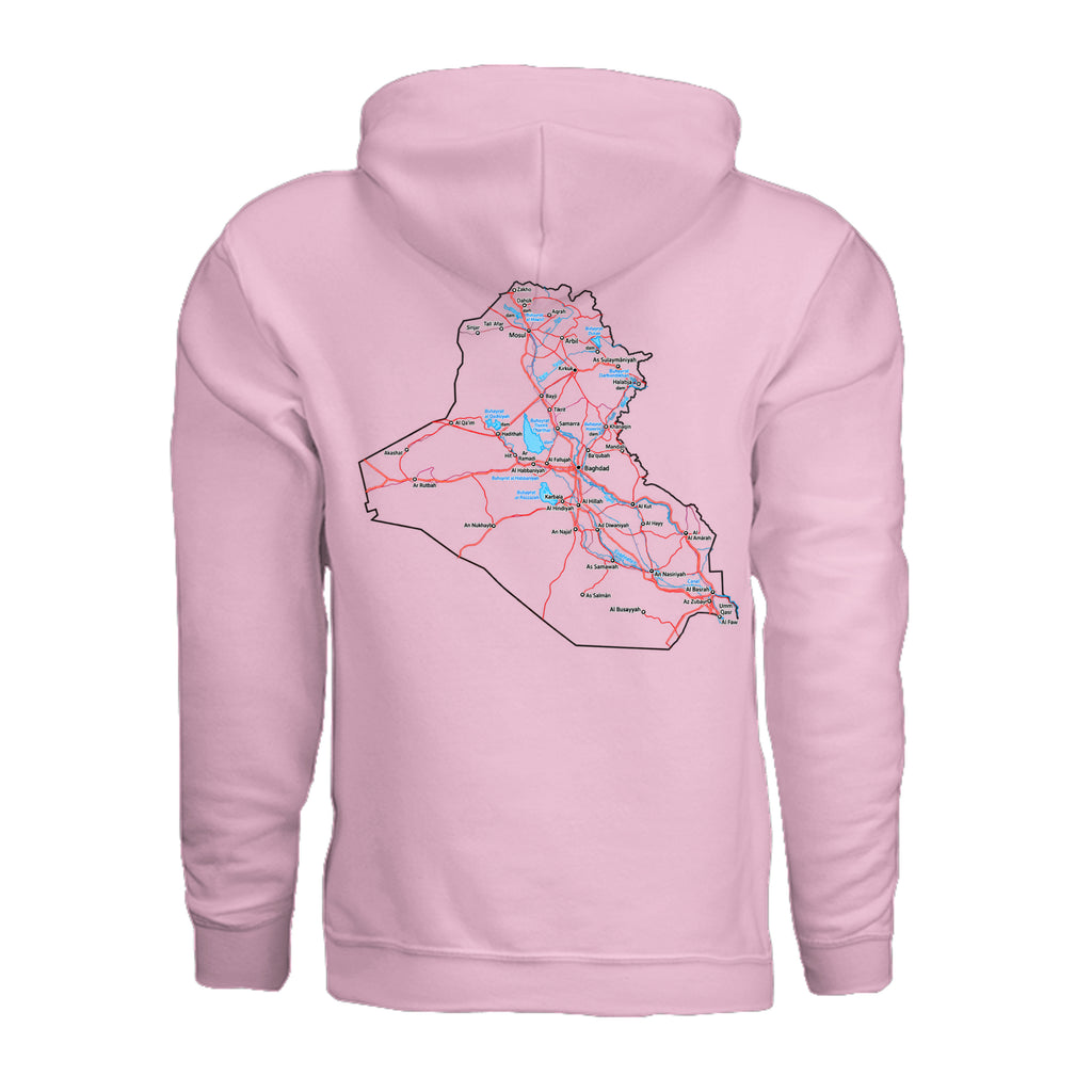Iraq Veteran Detailed Map Hoodie - Light Pink (Back) | Ironsight Syndicate