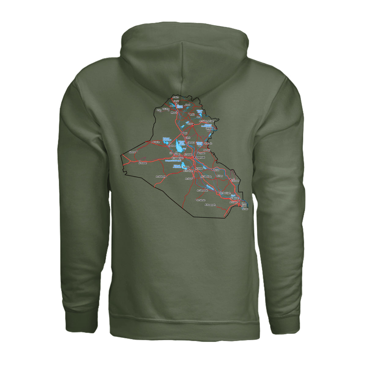 Iraq Veteran Detailed Map Hoodie - Military Green (Back) | Ironsight Syndicate