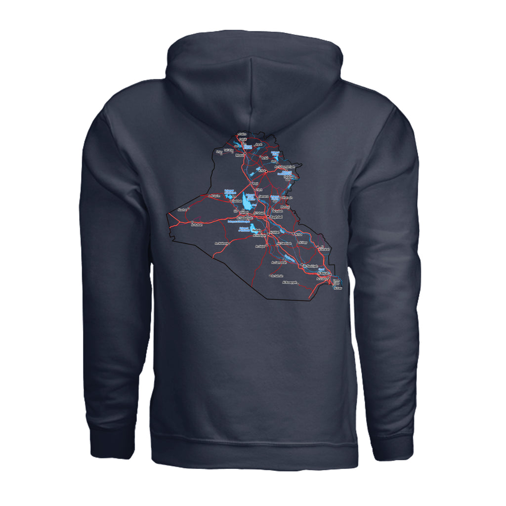 Iraq Veteran Detailed Map Hoodie - Navy (Back) | Ironsight Syndicate