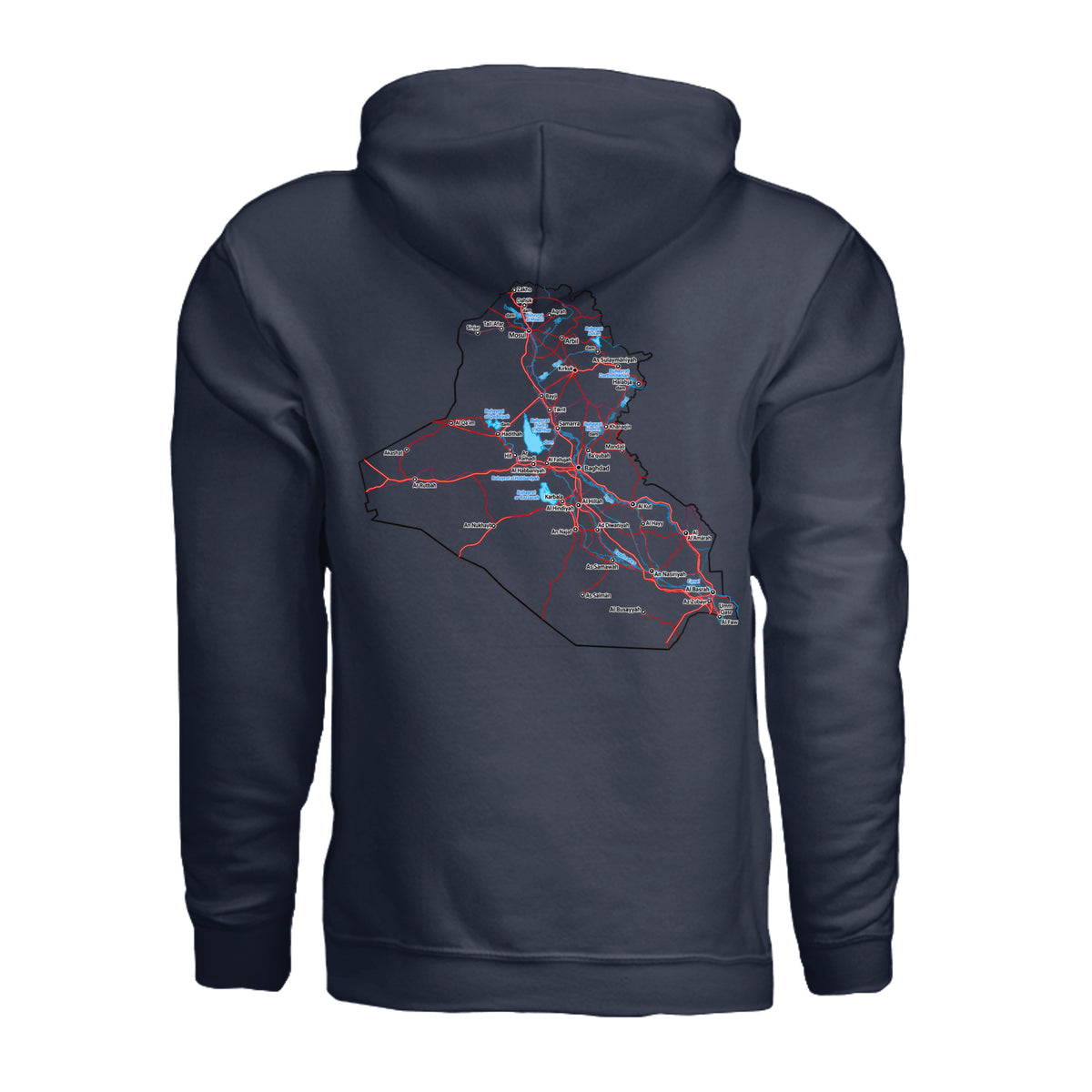 Iraq Veteran Detailed Map Hoodie - Navy (Back) | Ironsight Syndicate