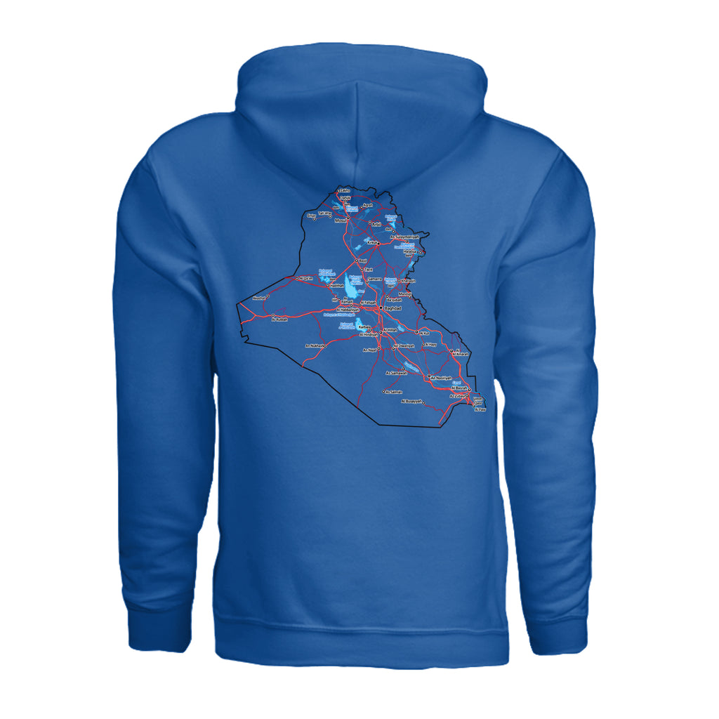 Iraq Veteran Detailed Map Hoodie - Neon Blue (Back) | Ironsight Syndicate