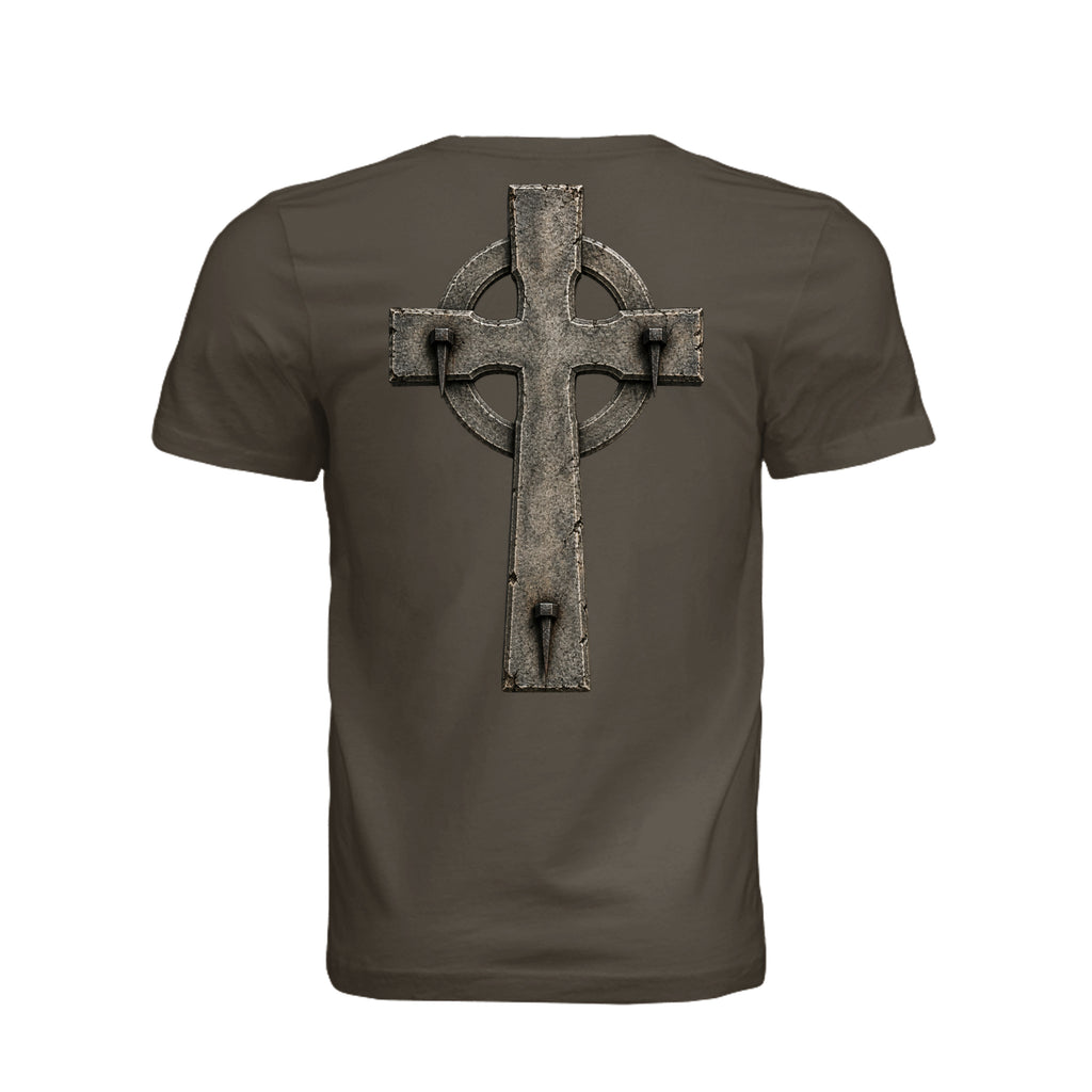 Celtic Cross INRI T-Shirt in Army - Back