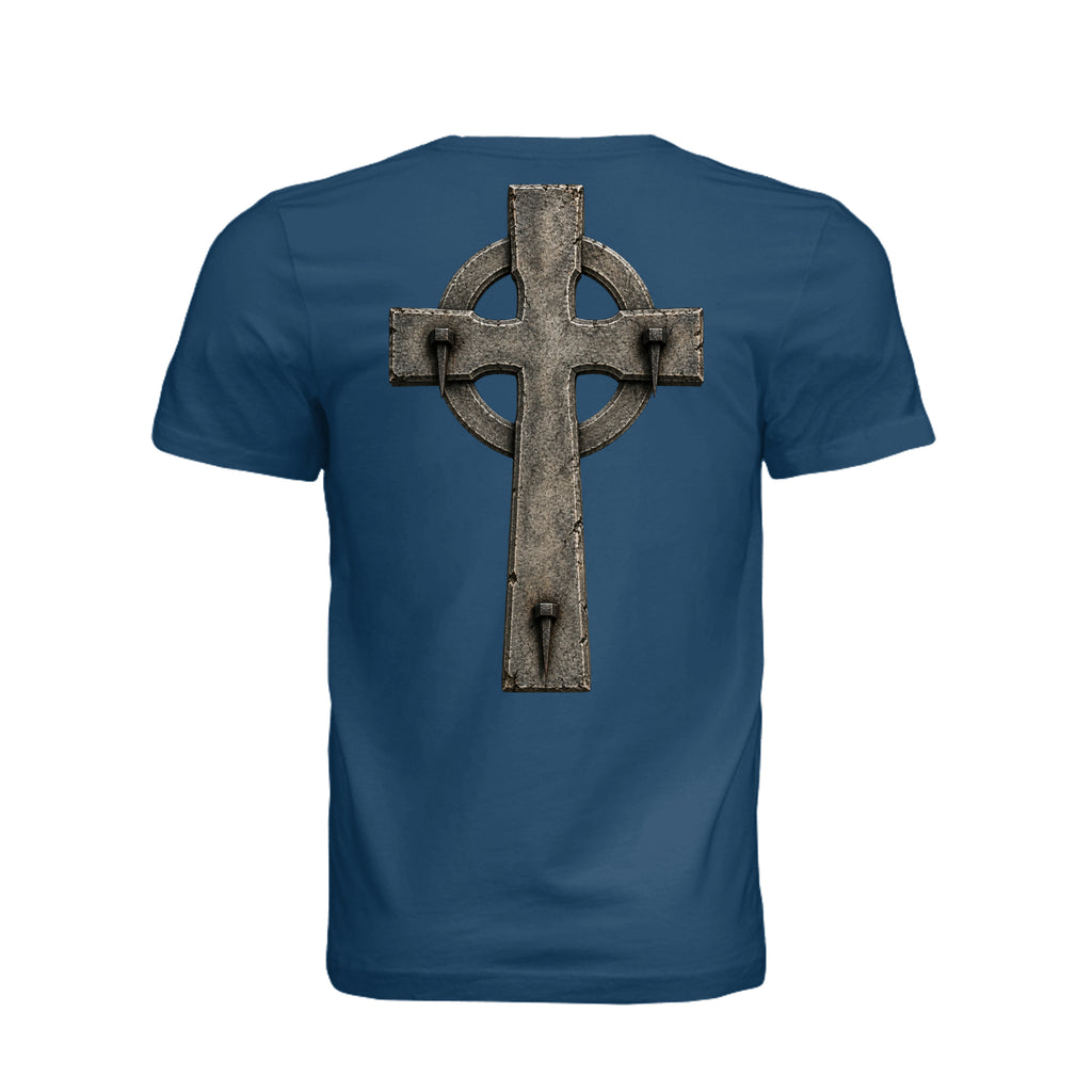 Celtic Cross INRI T-Shirt in Cool Blue - Back