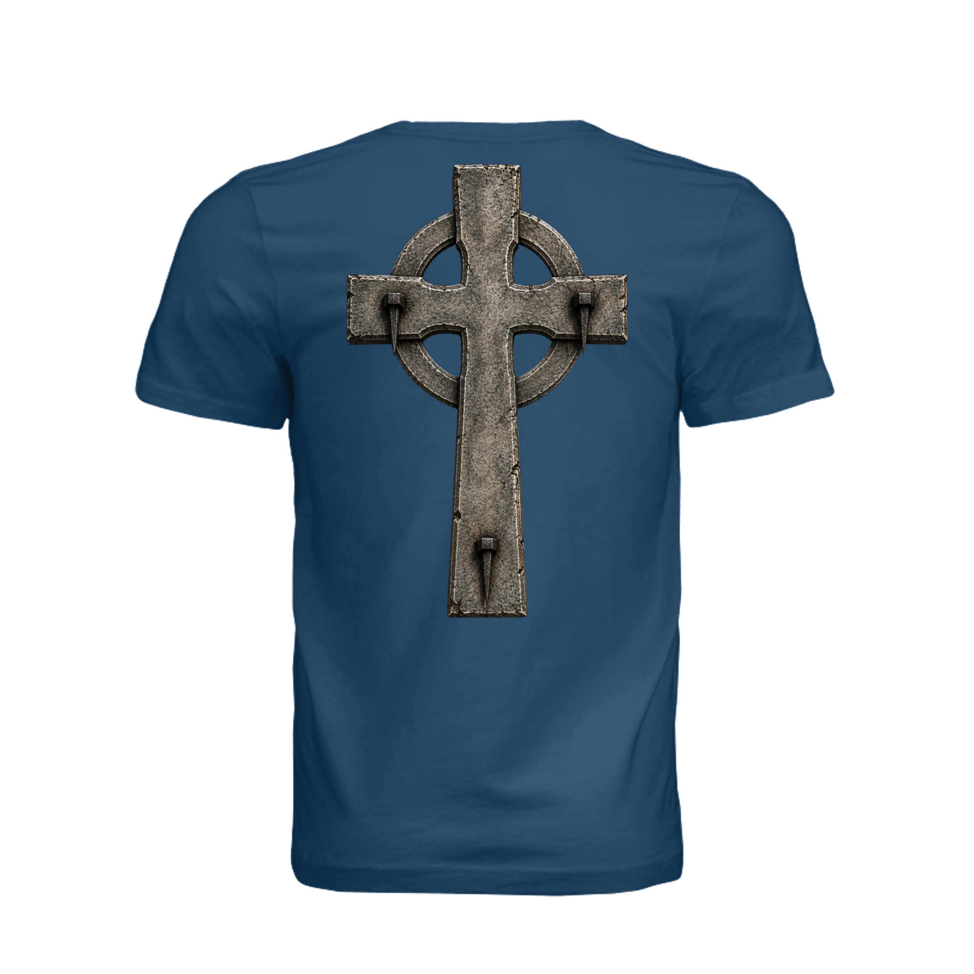 Celtic Cross INRI T-Shirt in Cool Blue - Back
