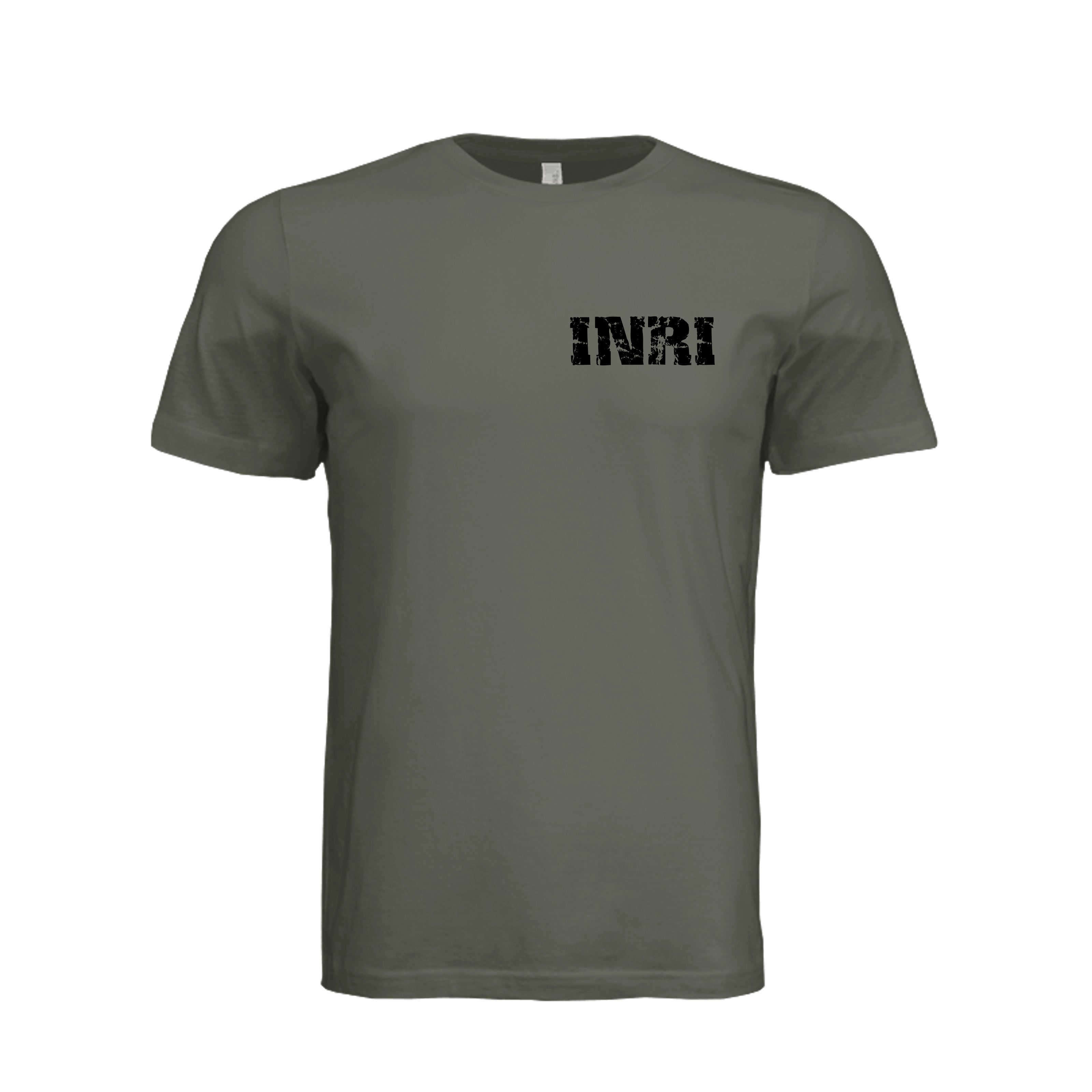 Celtic Cross INRI T-Shirt in Dark Olive - Front