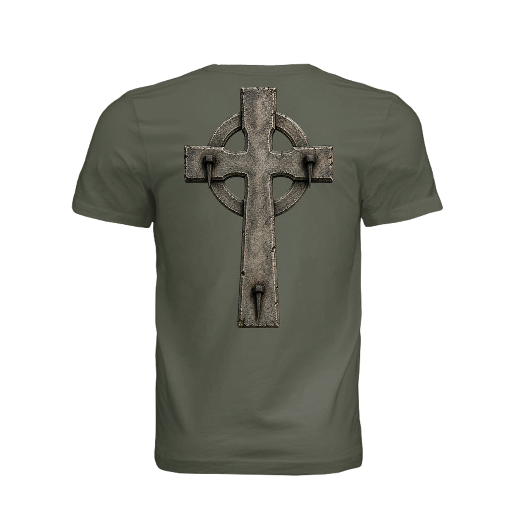 Celtic Cross INRI T-Shirt in Dark Olive - Back
