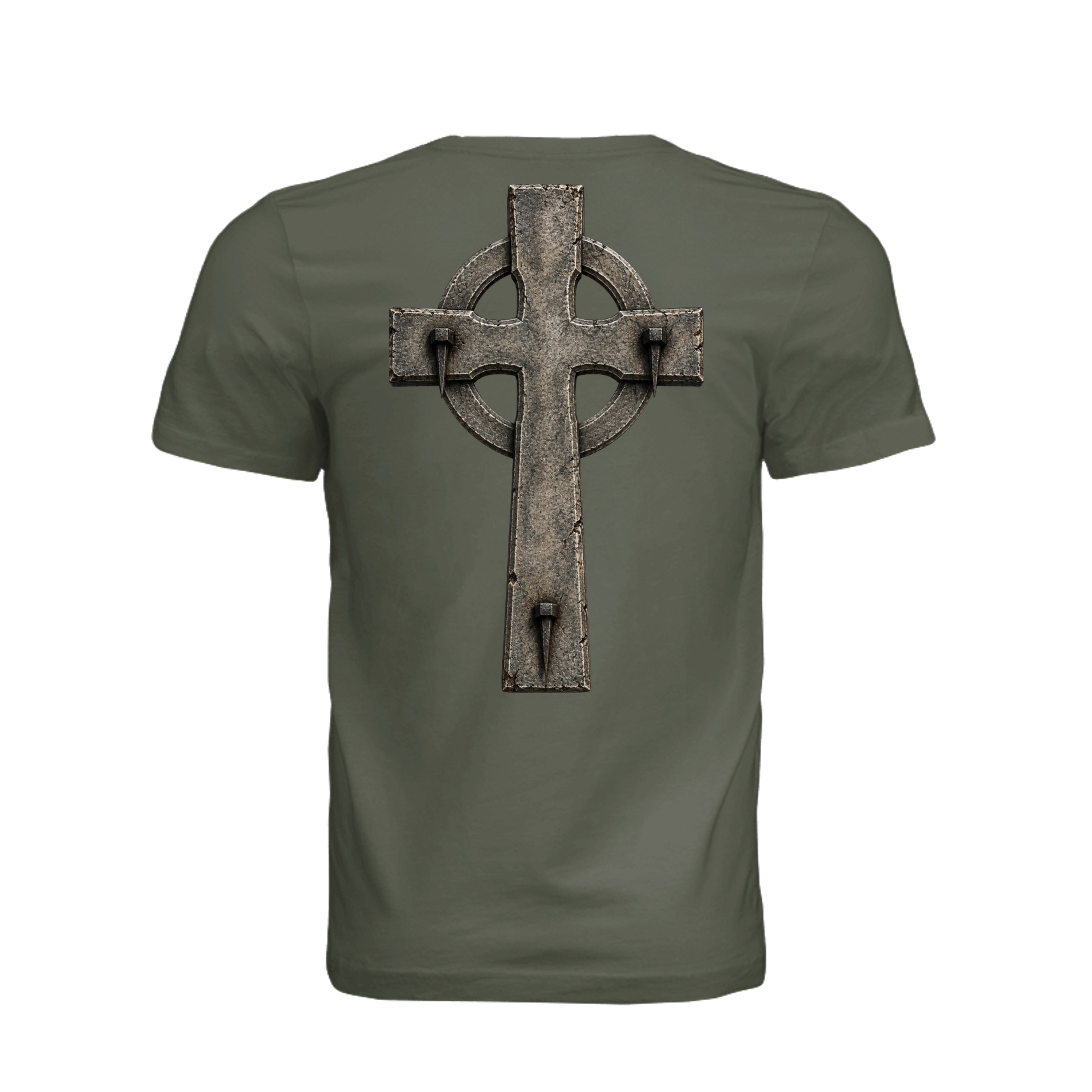 Celtic Cross INRI T-Shirt in Dark Olive - Back