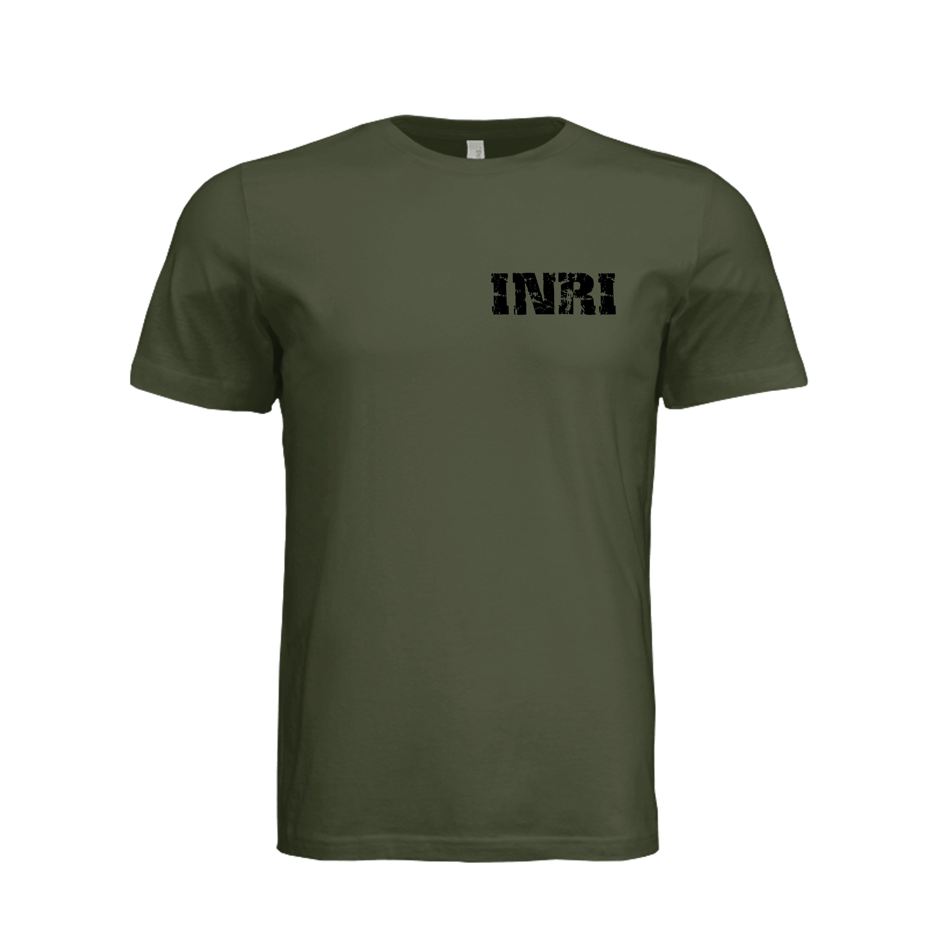 Celtic Cross INRI T-Shirt in Military Green - Front