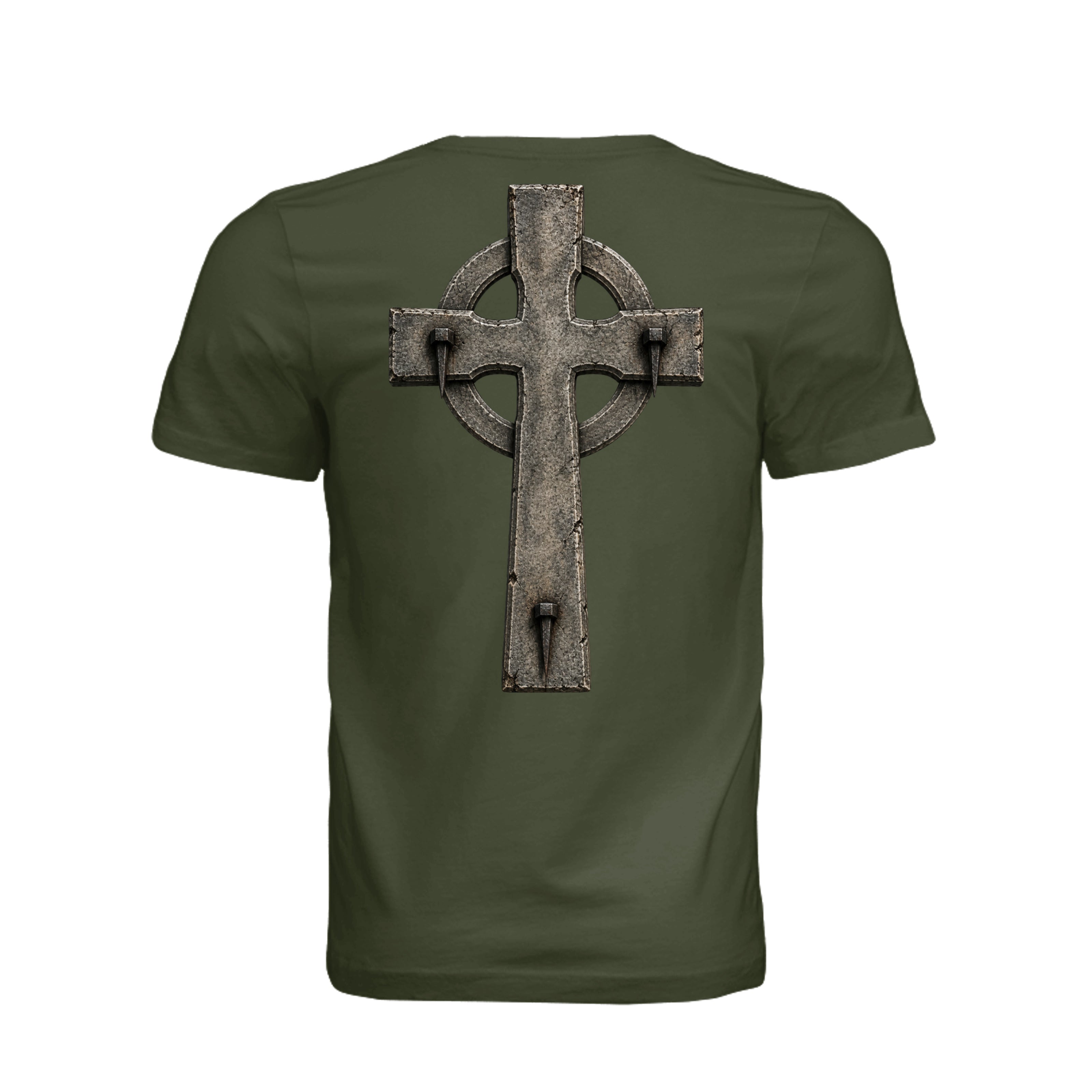 Celtic Cross INRI T-Shirt in Military Green - Back