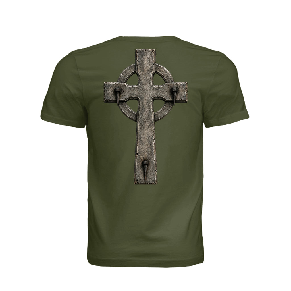 Celtic Cross INRI T-Shirt in Olive - Back