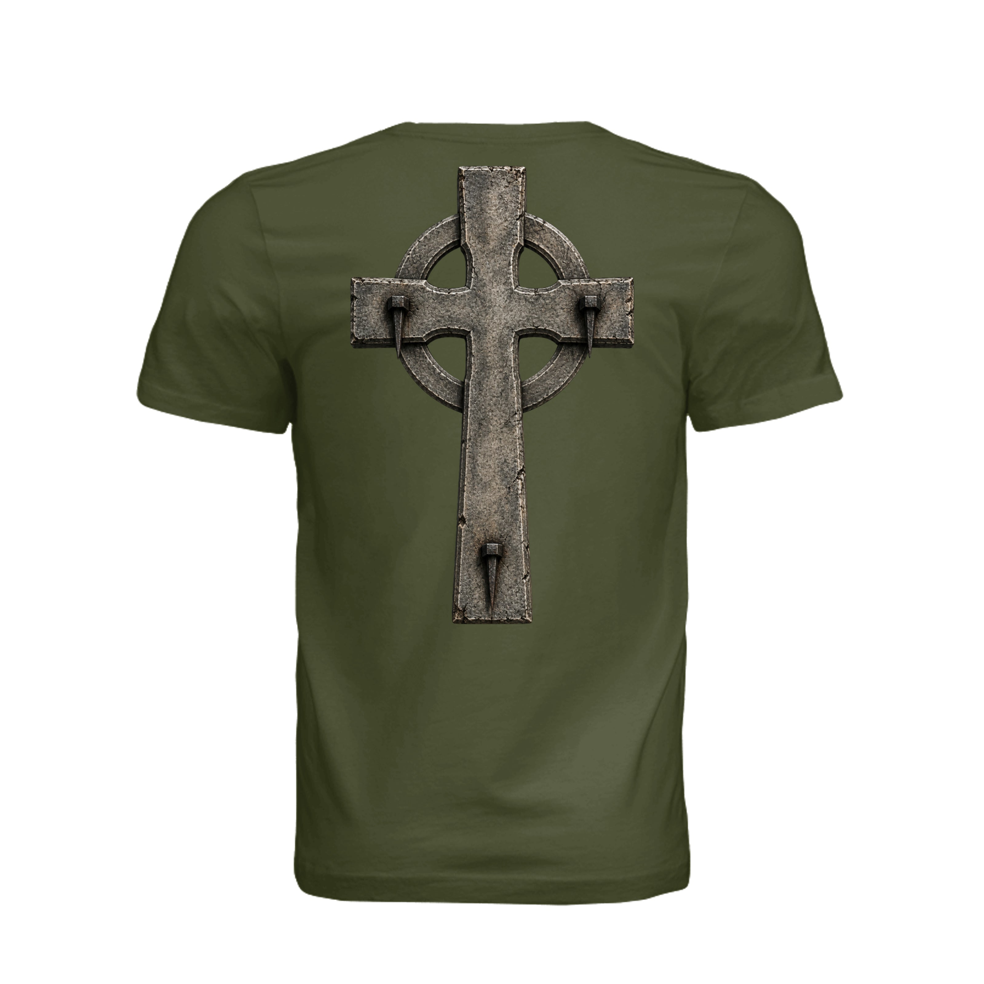 Celtic Cross INRI T-Shirt in Olive - Back