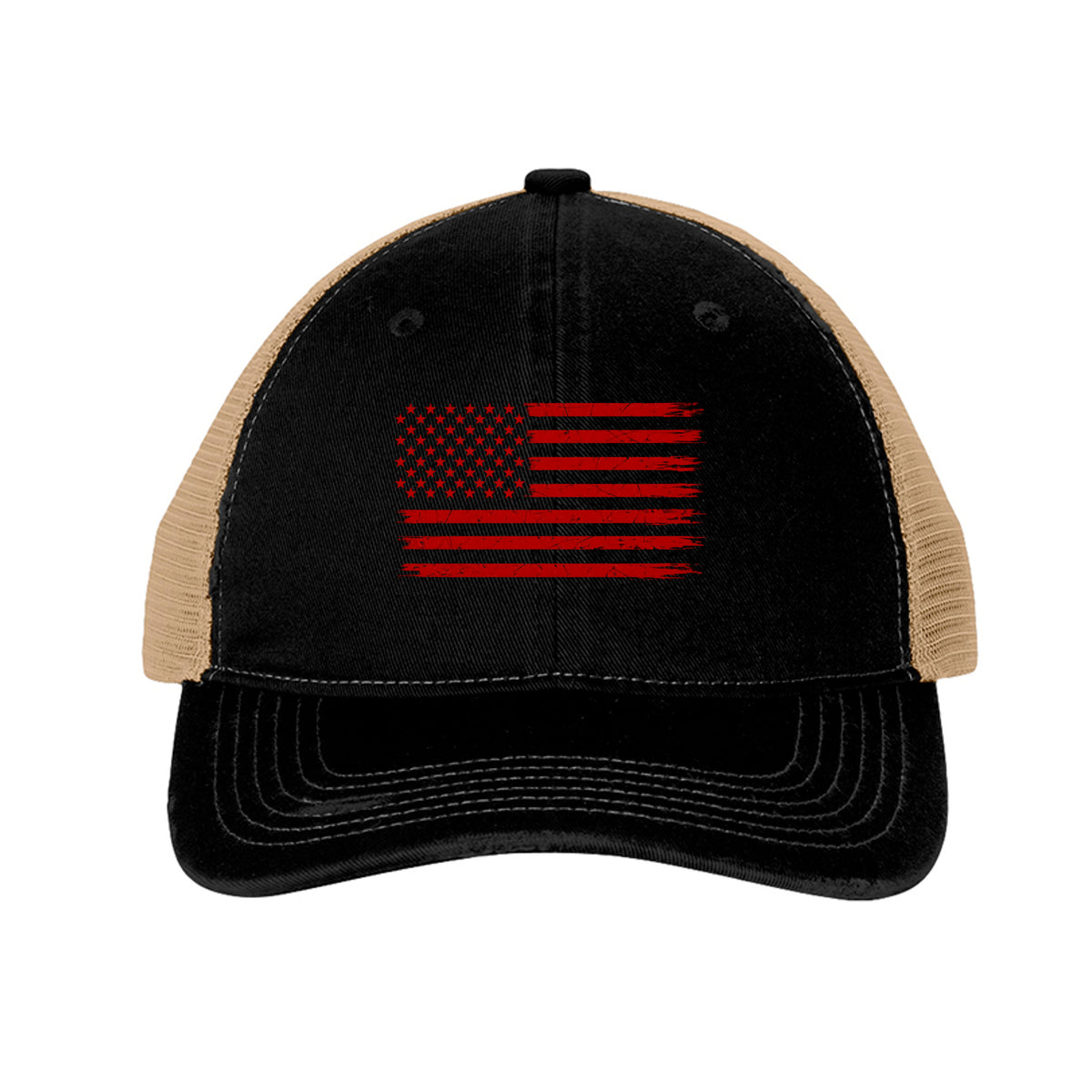 Red Distressed American Flag Hat - Black/ Khaki | Ironsight Syndicate