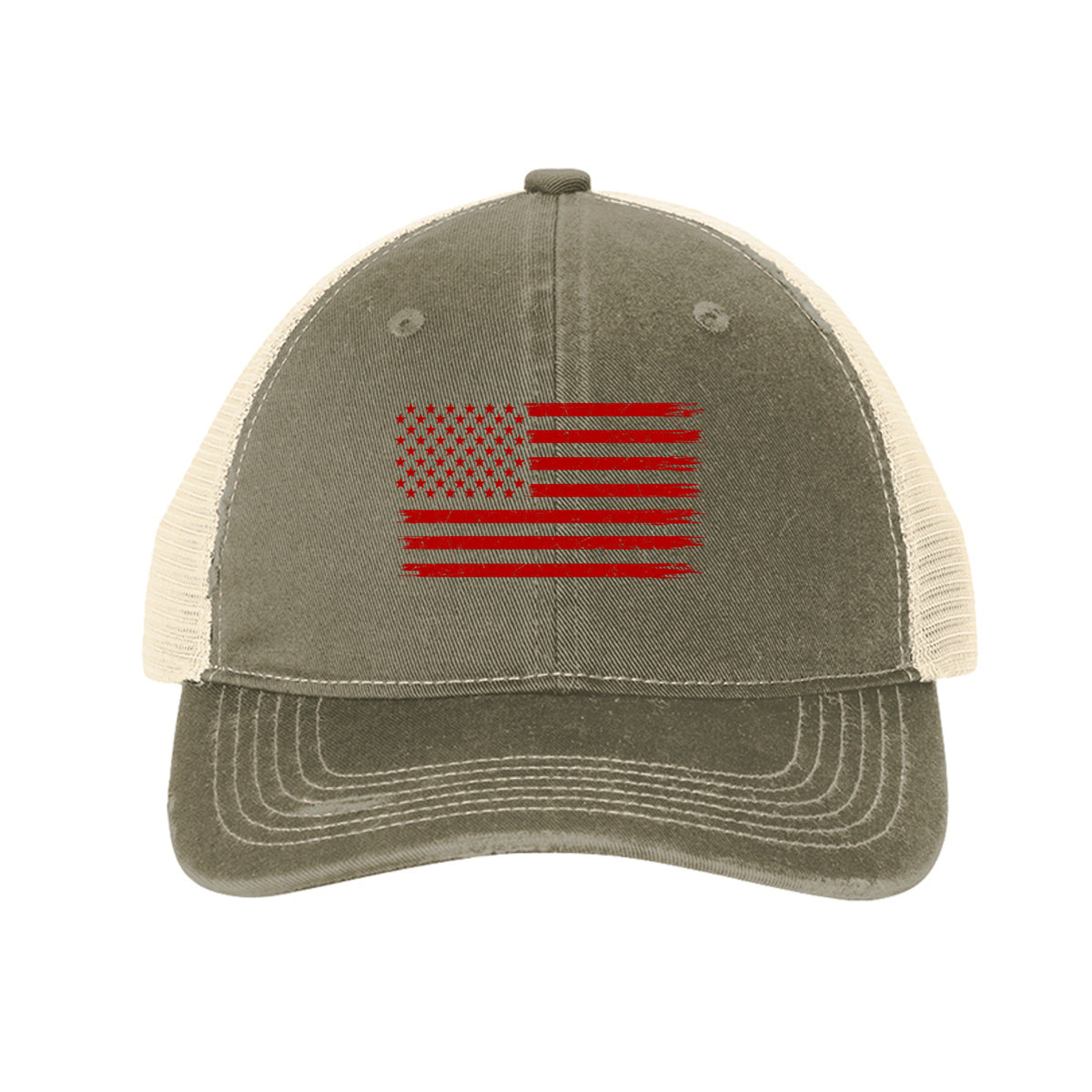 Red Distressed American Flag Hat - Khaki/ Stone | Ironsight Syndicate