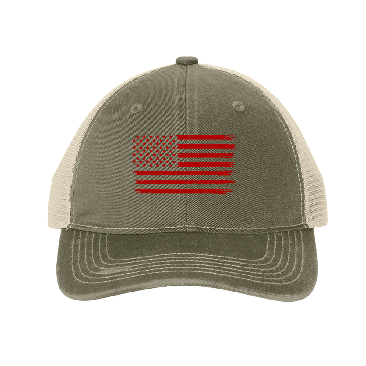 Red Distressed American Flag Hat - Light Olive/ Stone | Ironsight Syndicate