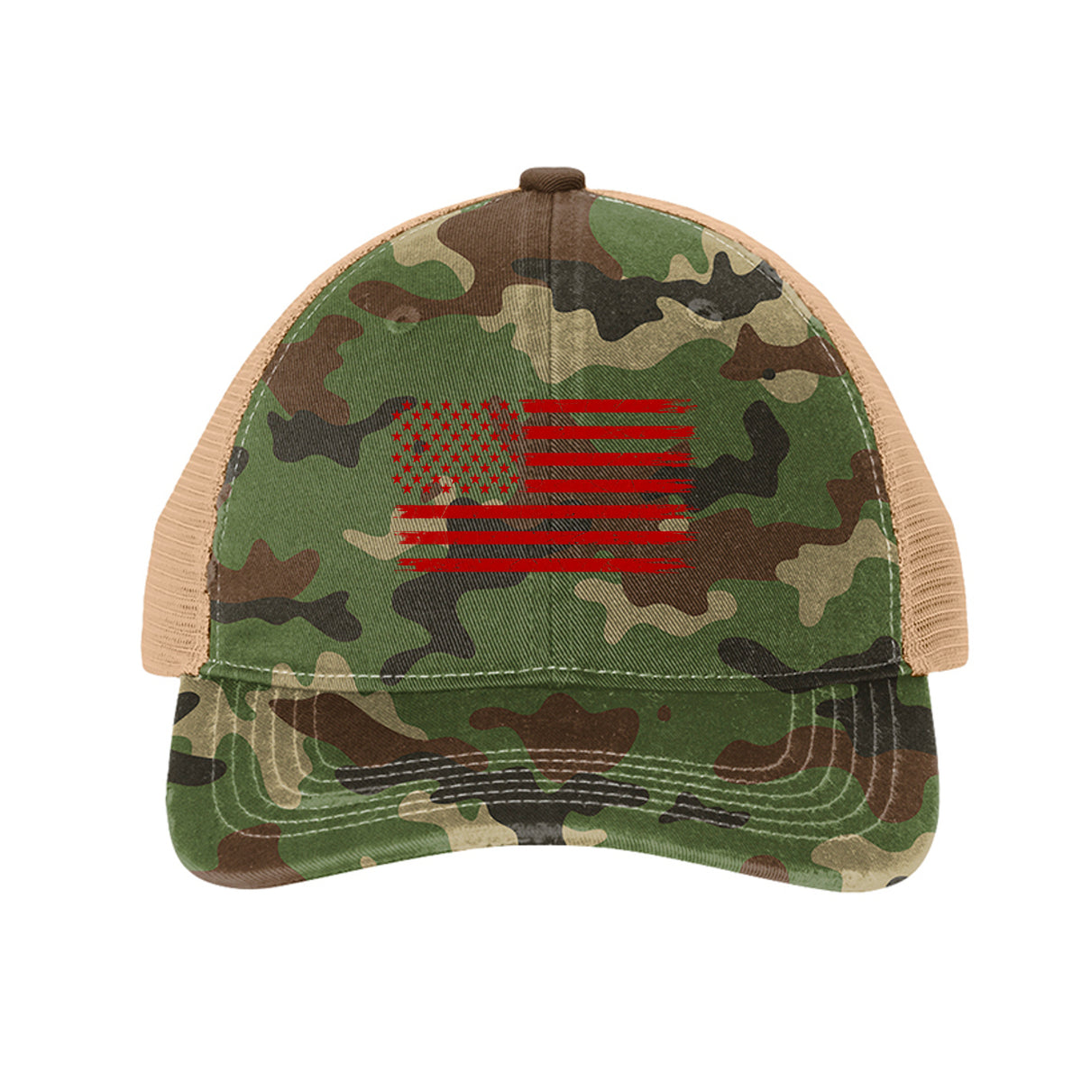 Red Distressed American Flag Hat - Military Camo/ Khaki | Ironsight Syndicate