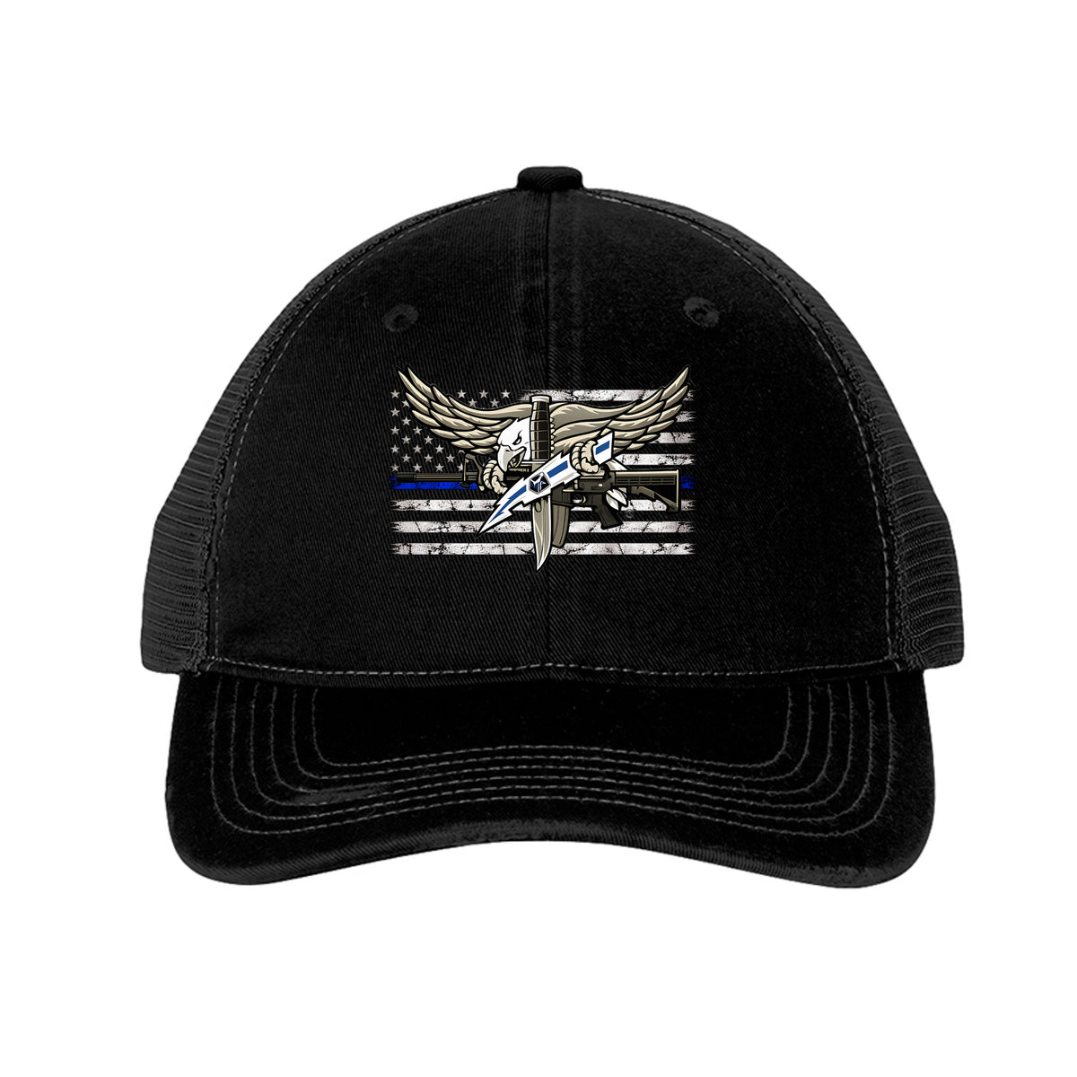 SWAT Eagle over Thin Blue Line Flag Hat - Black/ Black | Ironsight Syndicate