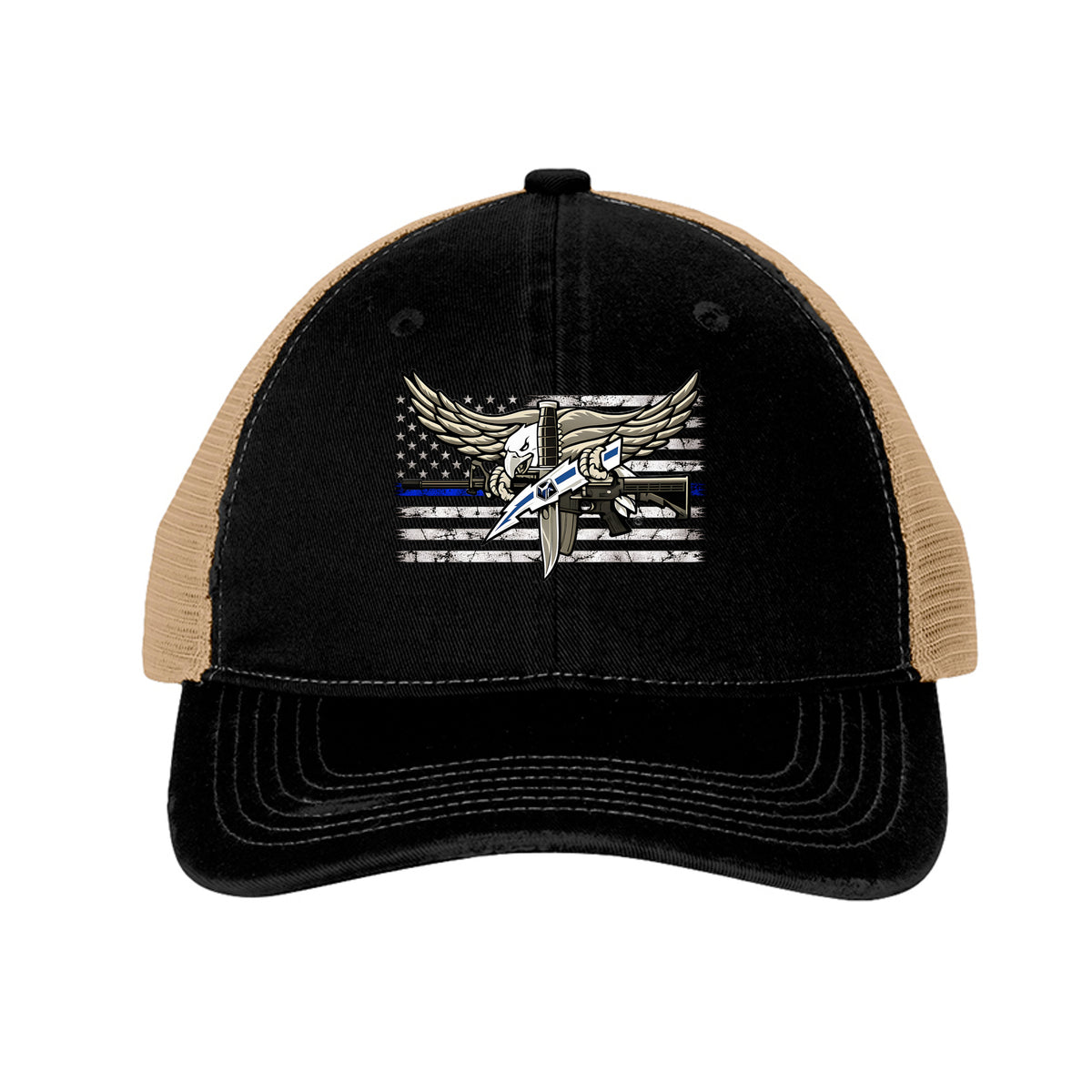 SWAT Eagle over Thin Blue Line Flag Hat - Black/ Khaki | Ironsight Syndicate