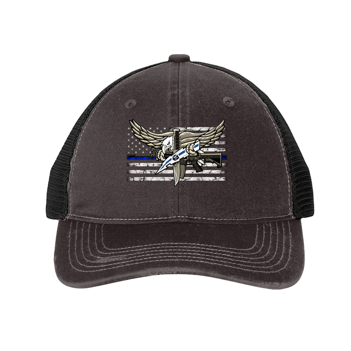 SWAT Eagle over Thin Blue Line Flag Hat - Grey Steel/ Black | Ironsight Syndicate