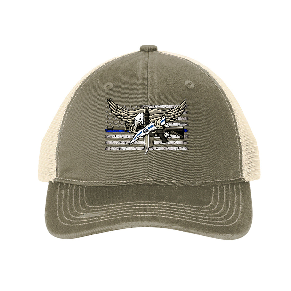 SWAT Eagle over Thin Blue Line Flag Hat - Khaki/ Stone | Ironsight Syndicate
