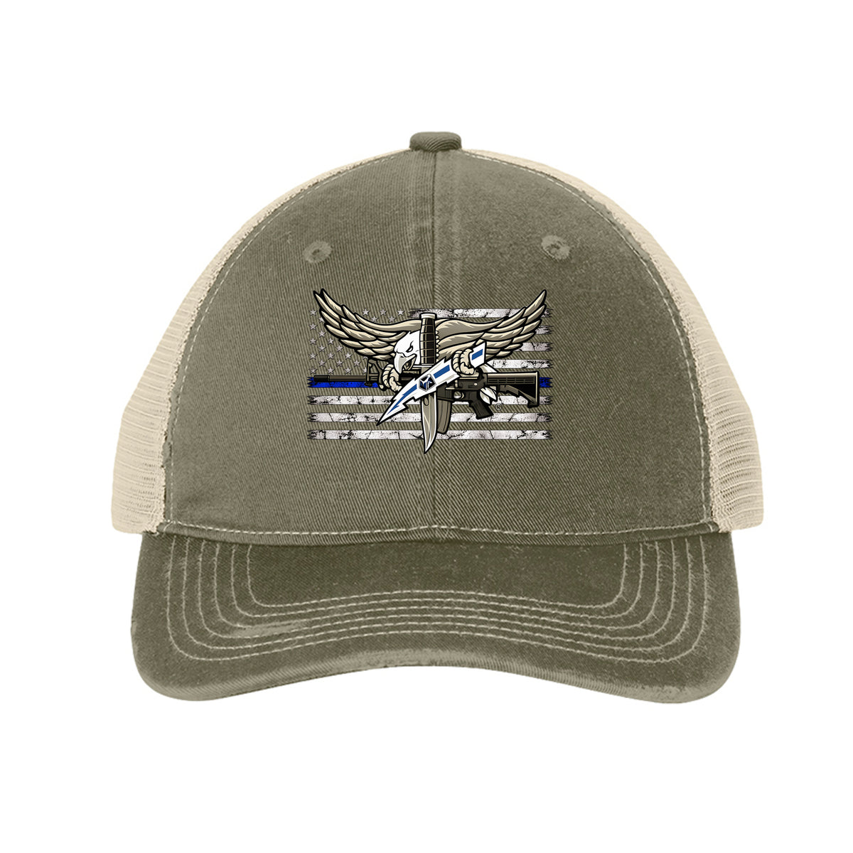 SWAT Eagle over Thin Blue Line Flag Hat - Light Olive/ Stone | Ironsight Syndicate