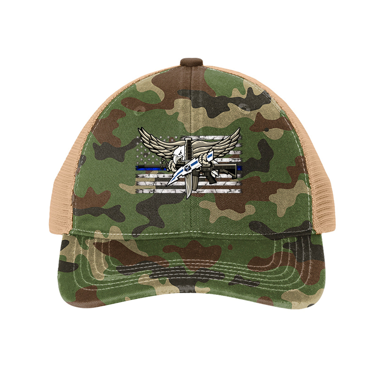 SWAT Eagle over Thin Blue Line Flag Hat - Military Camo/ Khaki | Ironsight Syndicate