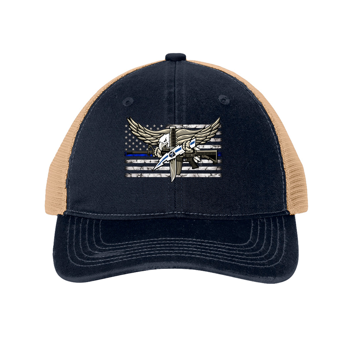 SWAT Eagle over Thin Blue Line Flag Hat - River Blue Navy/ Khaki | Ironsight Syndicate
