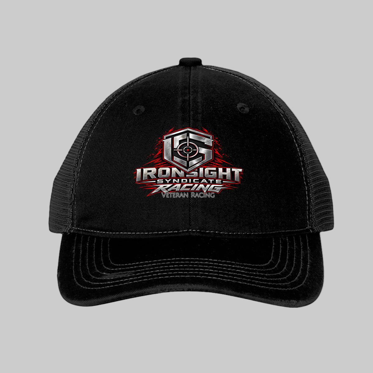Ironsight Syndicate Racing Trucker Hat - Black/ Black | Ironsight Syndicate