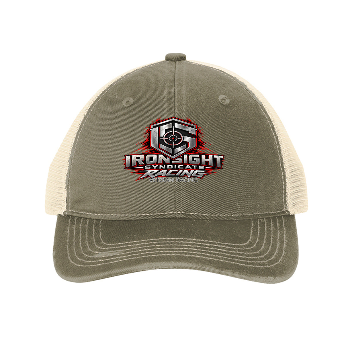 Ironsight Syndicate Racing Trucker Hat - Khaki/ Stone | Ironsight Syndicate