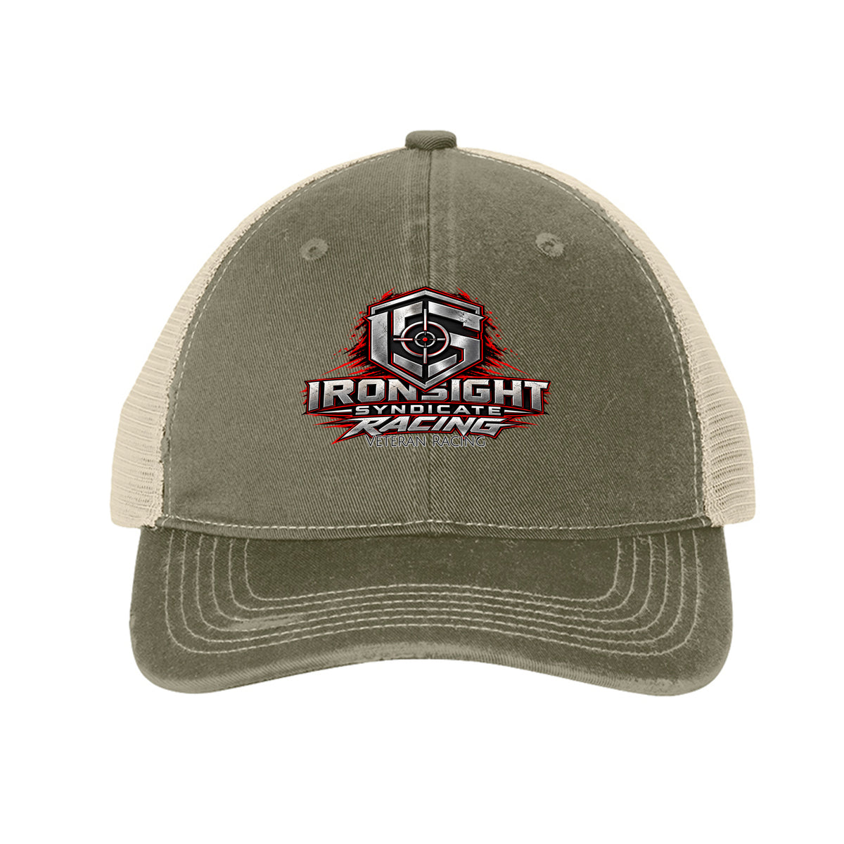 Ironsight Syndicate Racing Trucker Hat - Light Olive/ Stone | Ironsight Syndicate
