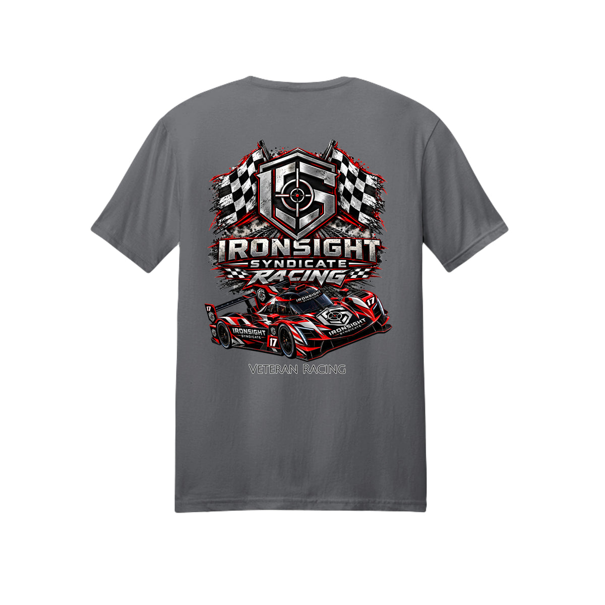 Ironsight Syndicate Racing T-Shirt - Charcoal (Back) | Ironsight Syndicate