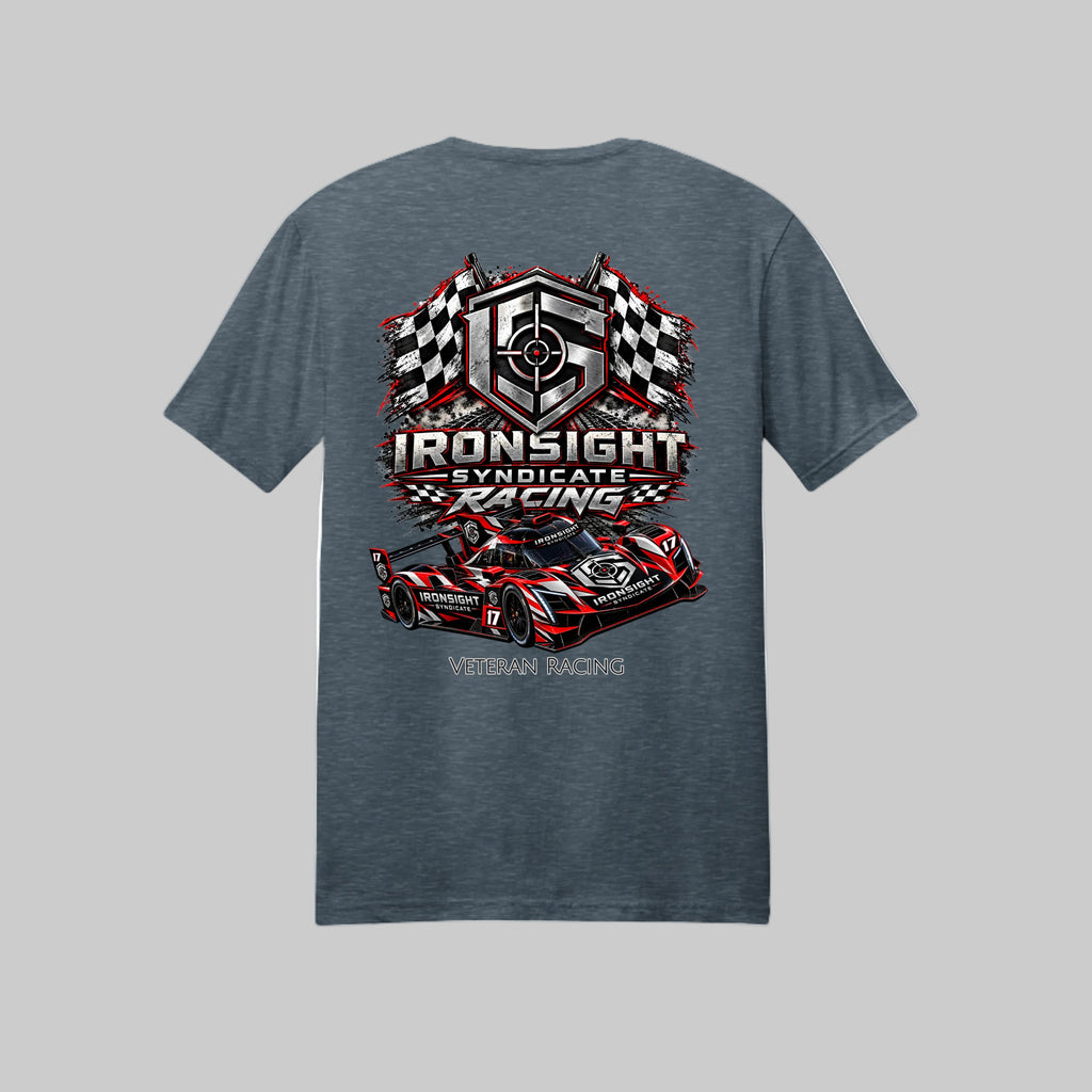 Ironsight Syndicate Racing T-Shirt - Dark Heather (Back) | Ironsight Syndicate
