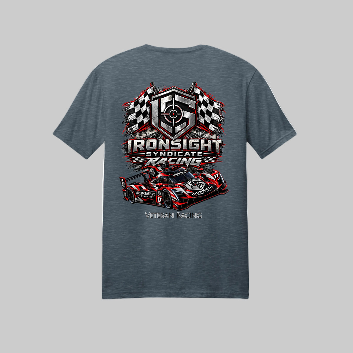 Ironsight Syndicate Racing T-Shirt - Dark Heather (Back) | Ironsight Syndicate
