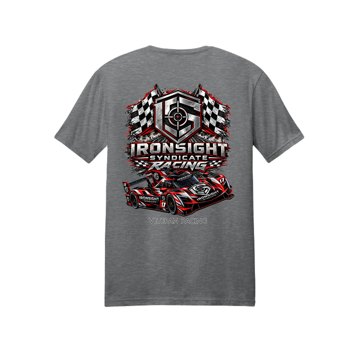 Ironsight Syndicate Racing T-Shirt - Graphite Heather (Back) | Ironsight Syndicate