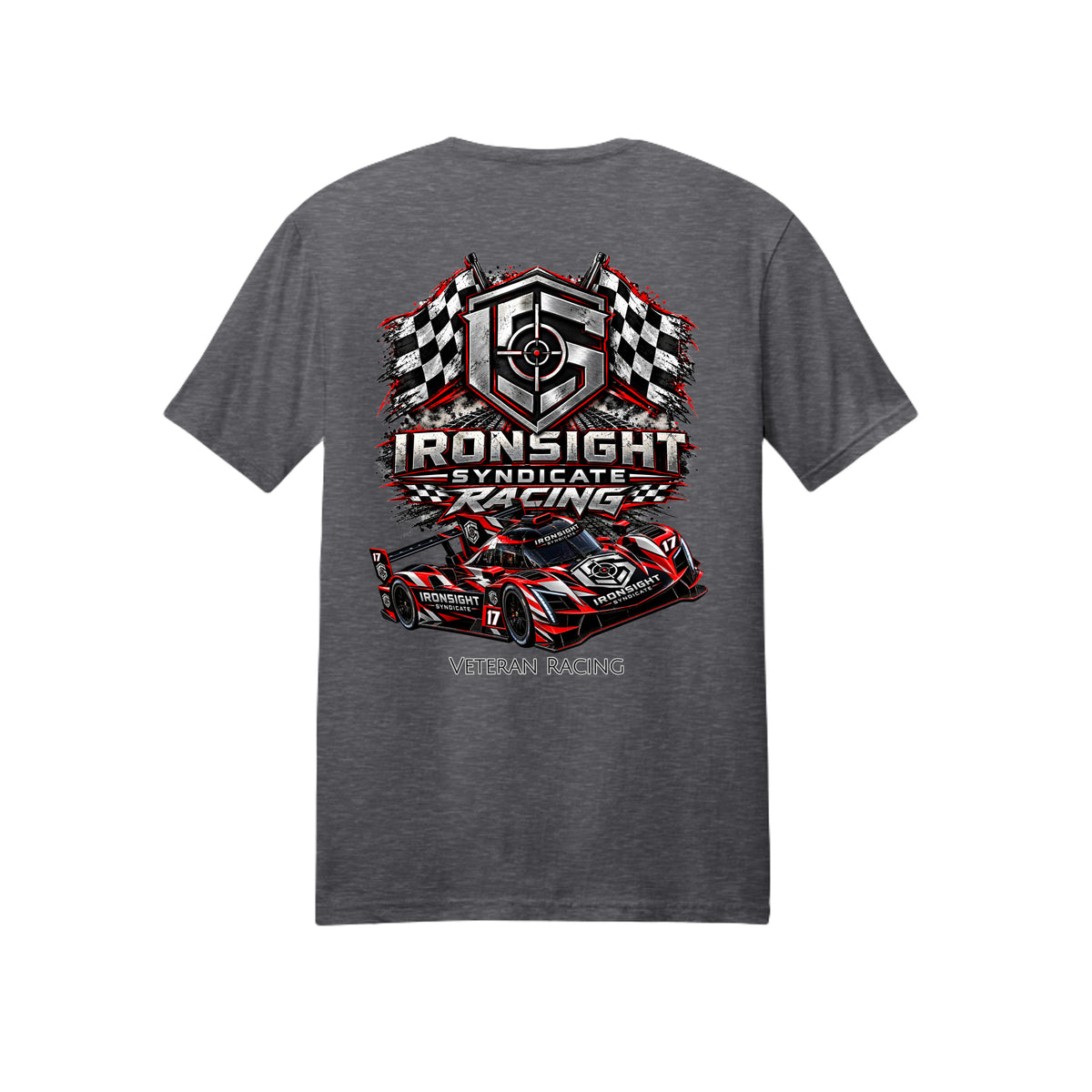 Ironsight Syndicate Racing T-Shirt - Heather Dark Grey (Back) | Ironsight Syndicate