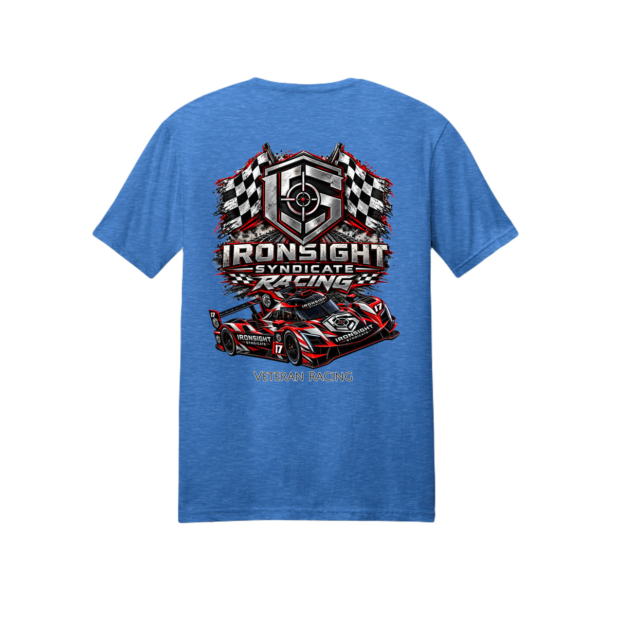 Ironsight Syndicate Racing T-Shirt - Heather Royal (Back) | Ironsight Syndicate