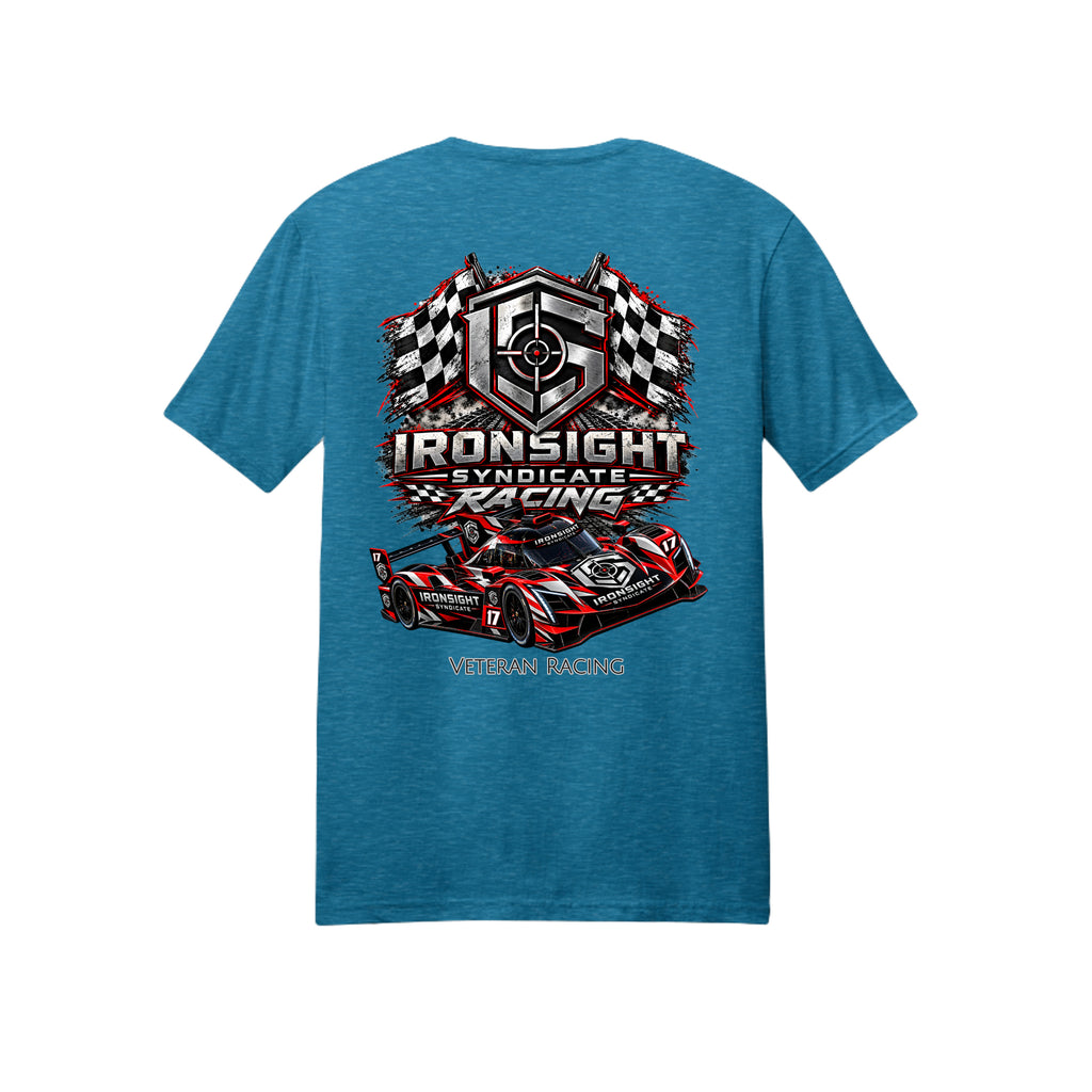 Ironsight Syndicate Racing T-Shirt - Heather Sapphire (Back) | Ironsight Syndicate