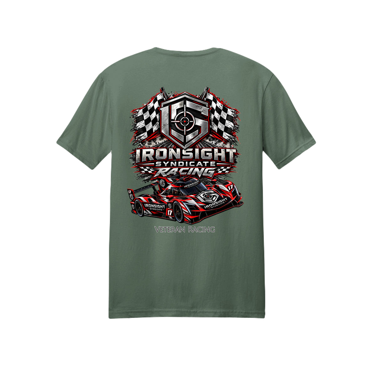 Ironsight Syndicate Racing T-Shirt - Military Green (Back) | Ironsight Syndicate