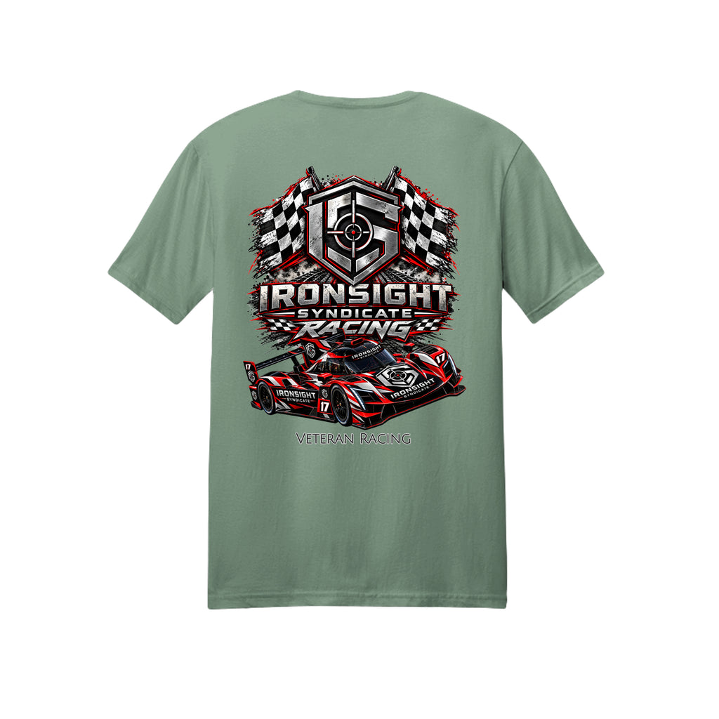 Ironsight Syndicate Racing T-Shirt - Sage (Back) | Ironsight Syndicate